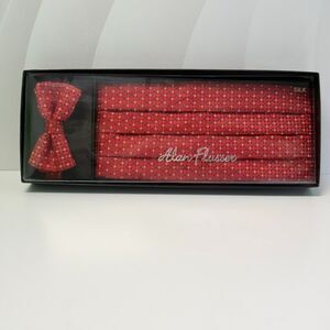 Alan Flusser Silk Bow Tie Cummerbund Set Red Geometric Formal Tuxedo New in Box